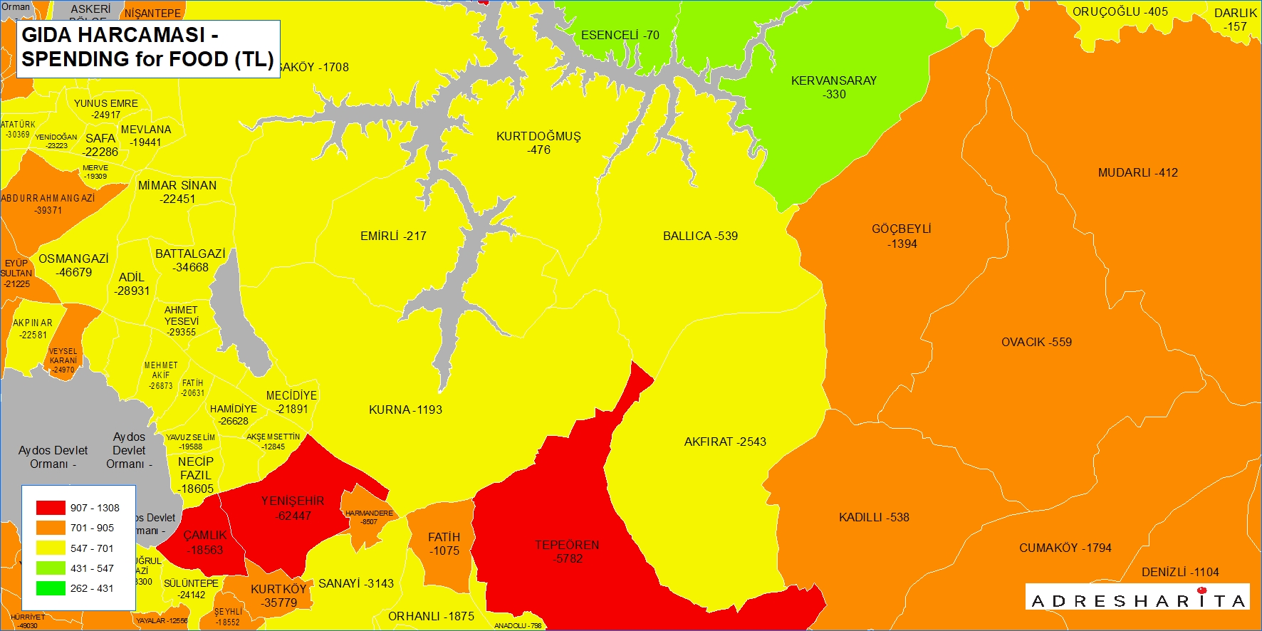 Kişi başı gıda harcaması tematik haritası